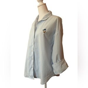 Forever 21 embroidered Donald Duck blue pinstripe cozy button up pajama top S